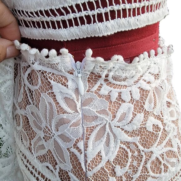 For Love & Lemons Emerie Dress White Lace Long Sleeve Open Back Mini Medium - Picture 8 of 10